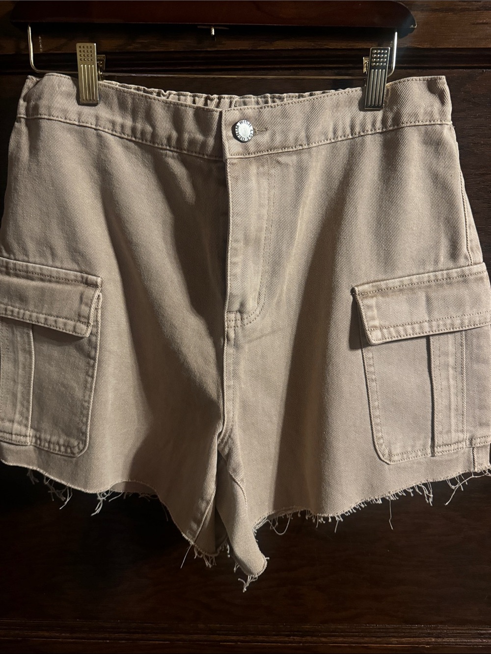 Wishlist Beige Cargo Denim Shorts with Frayed Hem, NWT